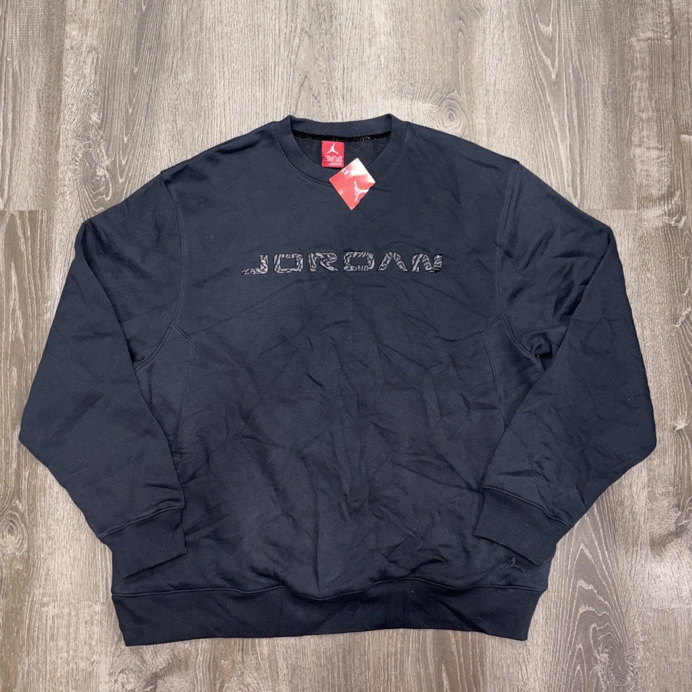 NWT Vintage Air Jordan Woodmark Sweatshirt Black Center Logo Spellout Pocket XXL